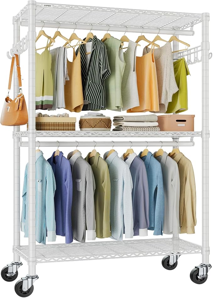 VIPEK R2 Plus Rolling Garment Rack 3 Tiers Adjustable Wire Shelving Clothes by VIPEK