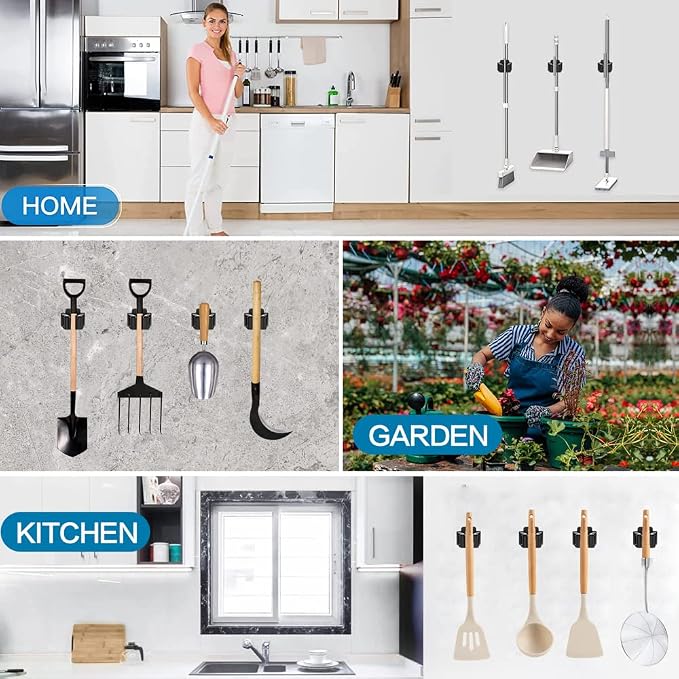3PCS Broom and Mop Holder, Heavy Duty Garden Tool Organizer Rack Rake and - Image 7