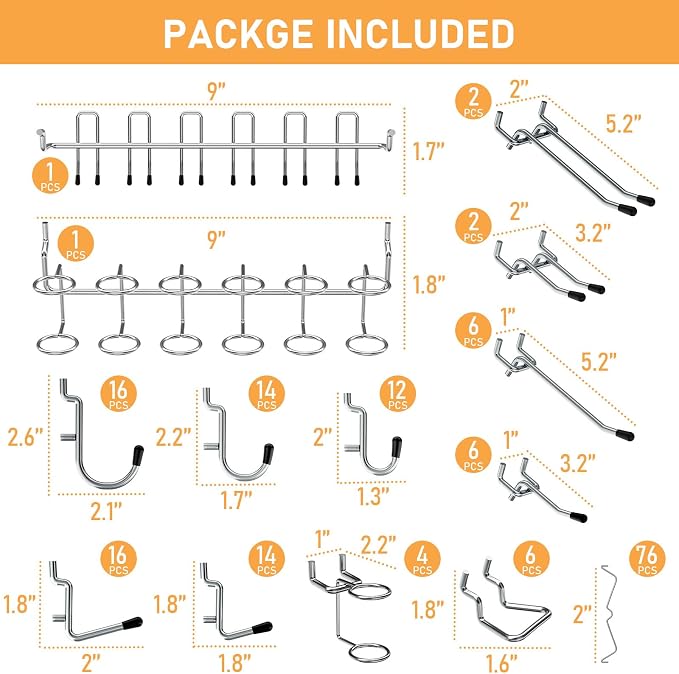 INCLY 176PCS Extra Thick Pegboard Hooks, 1/4" Heavy Duty Metal Peg Board Hooks - Image 4