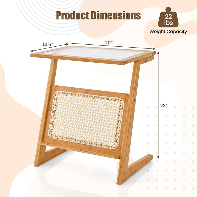 GOFLAME Rattan Side Table, Z-Shaped End Table - Image 3