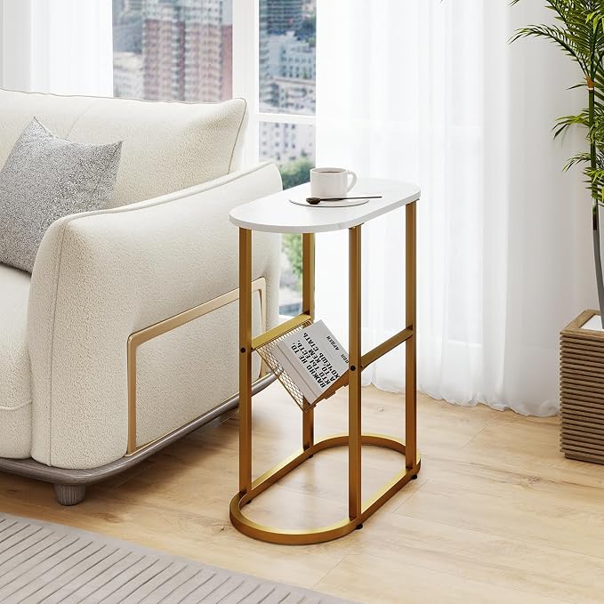 Tangkula Oval Narrow Side Table, 2-Tier End Table - Image 2