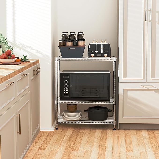750 lbs 3 Tier Storage Rack Metal Wire Shelving Unit, Storage Standing Shelf - Image 5