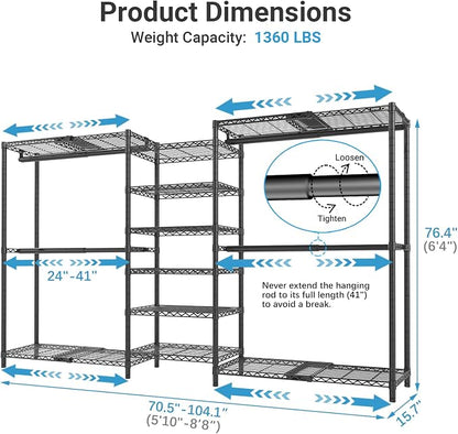 VIPEK X3 Plus Large Expandable Closet Rack Adjustable from 5'10" to 8'8" - Image 5