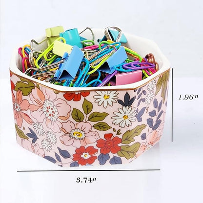 Ceramic Paper Clip Holder Gold Line Paper Clip Dispenser Organizer - Image 2