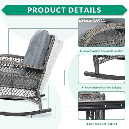 VIVIJASON Outdoor Wicker Rocking Chair, Patio Rattan Rocker Chair - Image 3