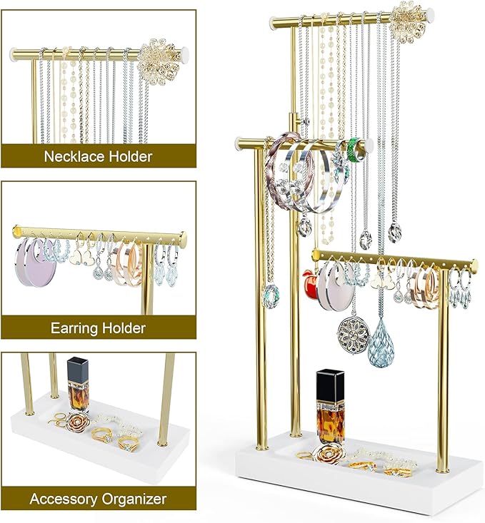 SRIWATANA Jewelry Organizer Display Extra Tall Necklace Holder 3 Tier Jewelry - Image 4