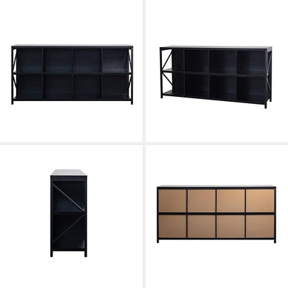 otlectics 2-Tier Bookcase with 8 Cubes, 63 Inch Industrial Horizontal Bookshelf - Image 6