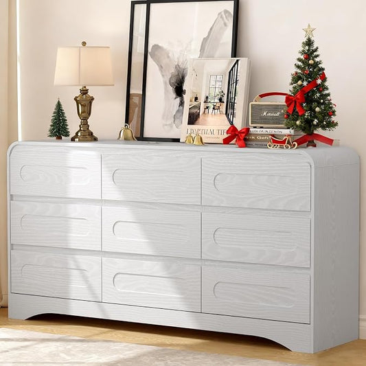 Dresser for Bedroom with 9 Drawers, Wood Closet Clothes Storage Long Dressers by SOLACEFURNITURE