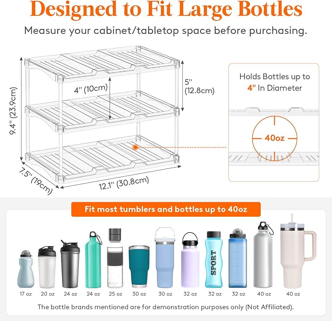 Lifewit Stackable Water Bottle Storage Organizer, Tumbler Cup Organizer - Image 2