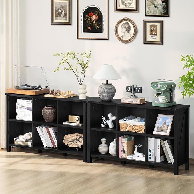 6 Cube Bookcase, Farmhouse Wood Low Storage Organizer Book Shelf, Hallway Book - Image 4