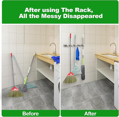 voze 5 Racks and 4 Hooks Mop and Broom Holder Wall Mount, Self Adhesive Heavy - Image 3