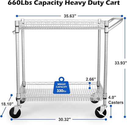 WDT 2 Tier Heavy Duty Utility Cart, NSF Rolling Carts - Image 4