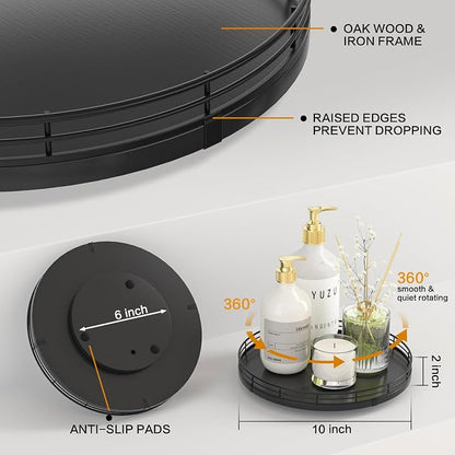 10" Oak Wood Lazy Susan Turntable Organizer, Lazy Susan - Image 5