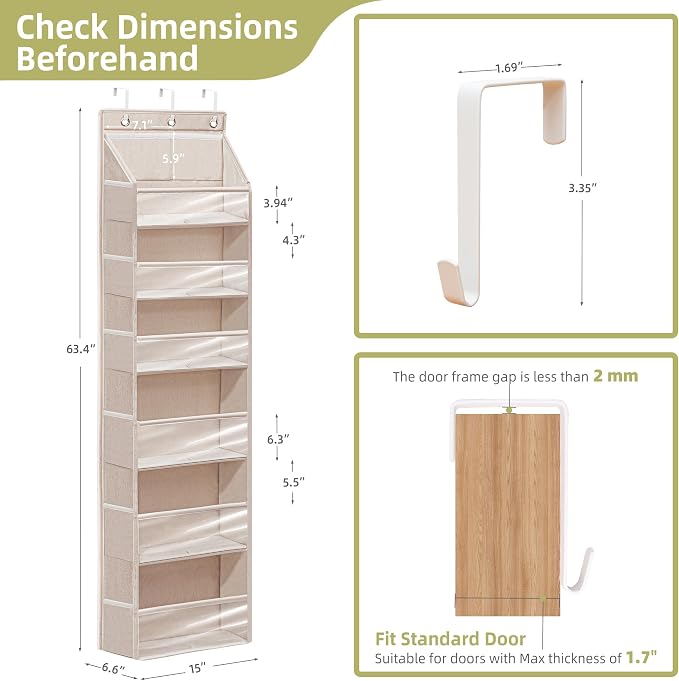Over Door Organizer with 6 Extra Large Pockets 12 Side Pockets, Sturdy Closet - Image 2