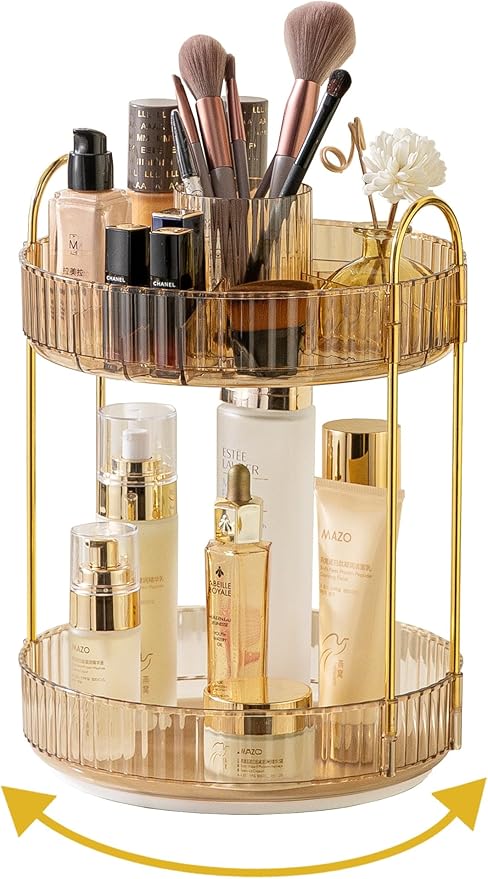 360 Rotating Makeup Organizer, 2 Tier Large Capacity Make Up Organizers and by Asayuee
