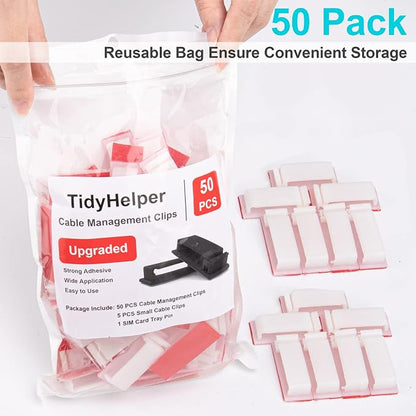 50 PCS Under Table Cable Management Clips White, Large Cable Clips - Image 6