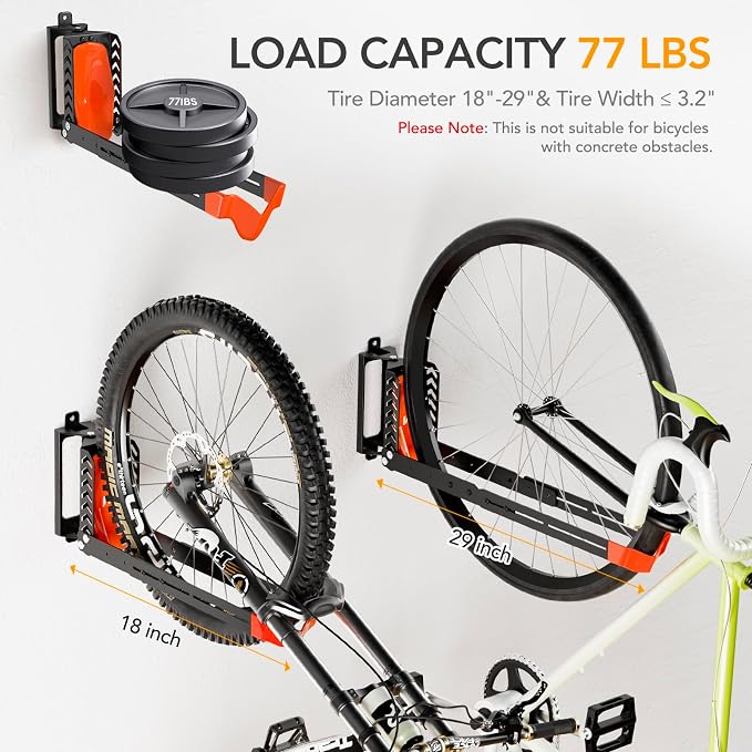3-Pack Swivel Bike Rack Wall Mount, Bike Hangers - Image 2