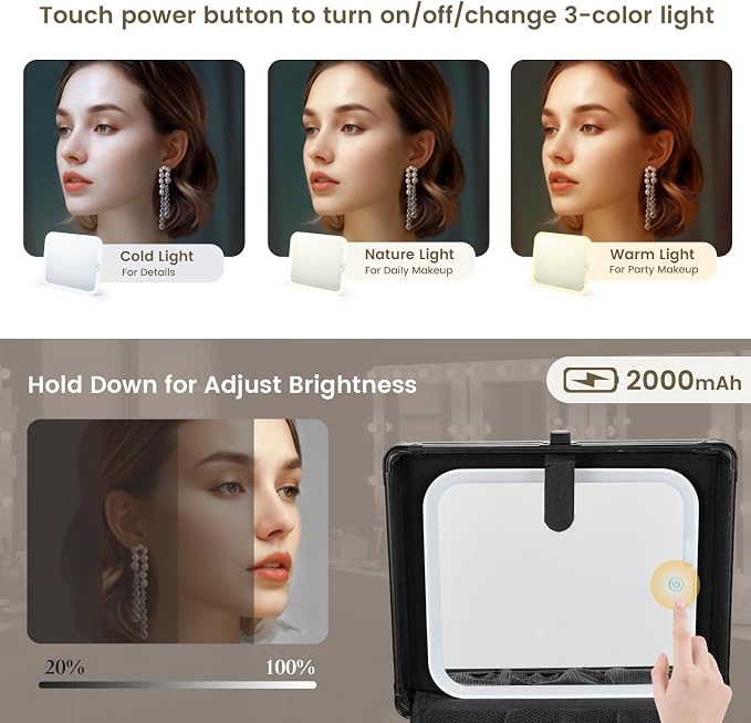 Makeup Case with Lighted Vanity Mirror, Makeup Organizer Box Travel Make up - Image 3
