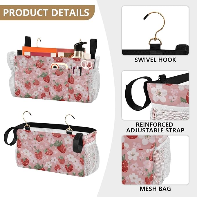 Pink Blossoms and Strawberries Bedside Caddy - Image 5