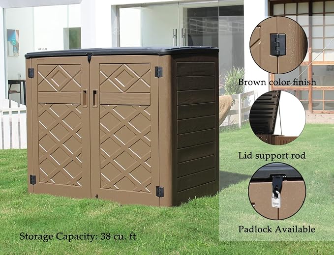 Large Horizontal Storage Sheds, 38 cu.ft Resin Garden Shed Weather Resistance - Image 3