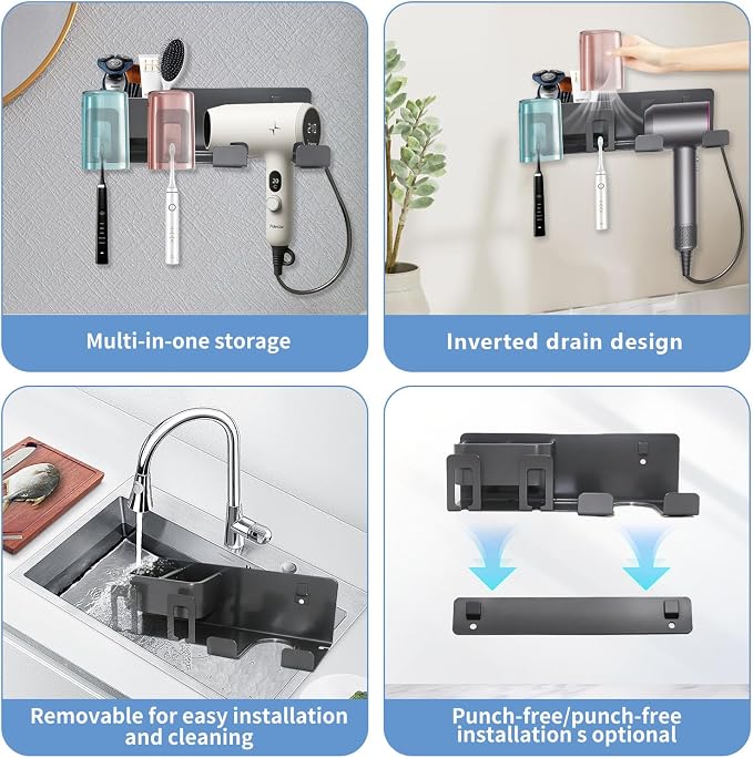 Hair Dryer Holder Wall Mounted Adhesive/Drilling, Hair Dryer Storage Organizer - Image 4