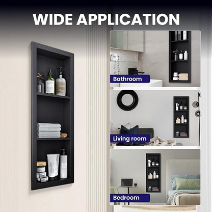 12" x 36" Stainless Steel Shower Niche, 3-Tier Waterproof Shelves, No-Tile - Image 7