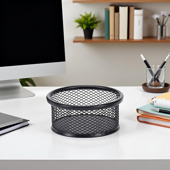 1Pc Black Metal Paper Clip Holder Mesh Paperclip Bowl Binder Clip Dispenser - Image 2