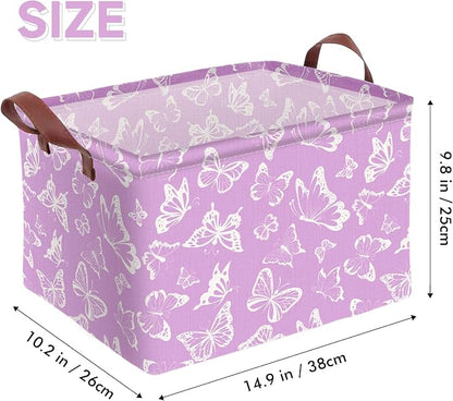 Purple Butterfly Storage Basket Waterproof Canvas Toy Storage Bin Decorative - Image 2