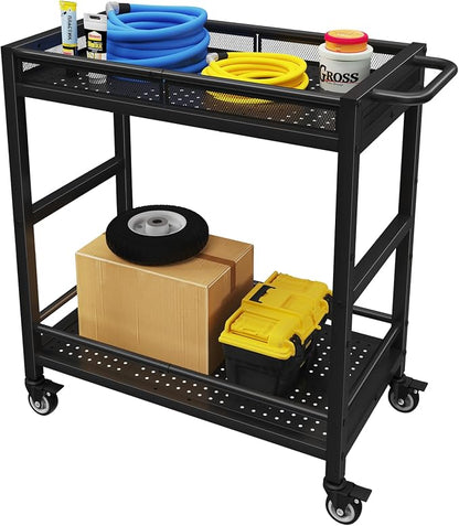 300LBS Heavy Duty Service Utility Cart on Wheels, Metal Rolling Utility Cart by Cidaziya