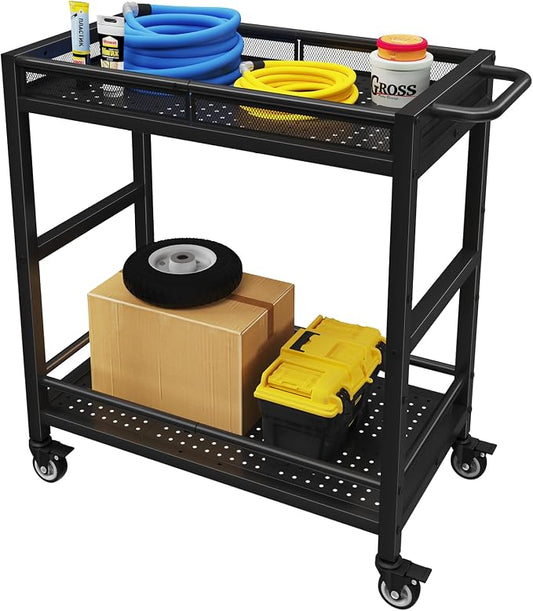 300LBS Heavy Duty Service Utility Cart on Wheels, Metal Rolling Utility Cart by Cidaziya