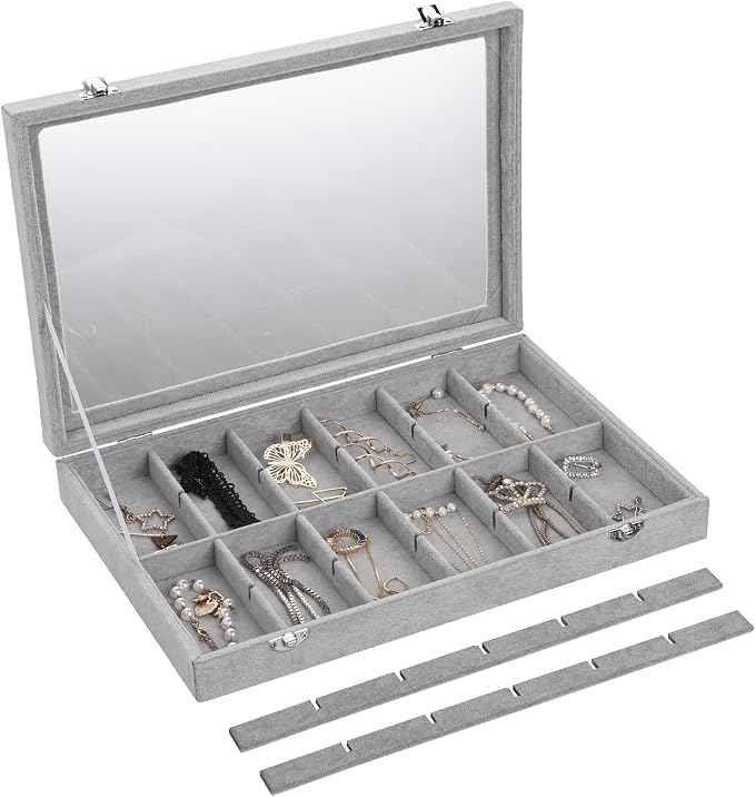 Frebeauty Velvet Jewelry Tray, 24 Grid Jewelry Organizer - Image 5