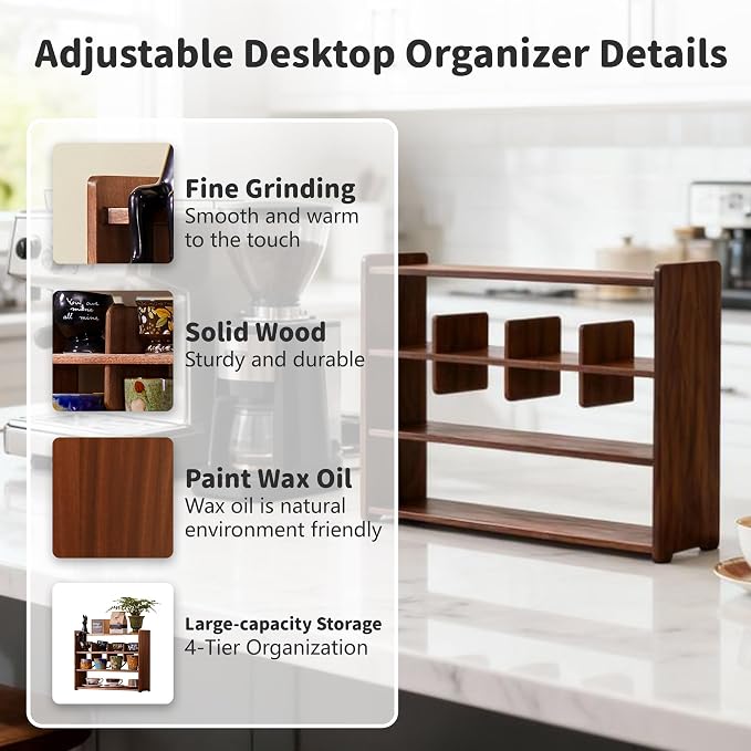 Coffee Cup Holder for Countertop Walnut Wood Coffee Mugs Holder for Kitchen Mug - Image 3
