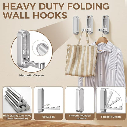 4-Pack Heavy Duty Zinc Alloy Folding Wall Hooks - Image 2