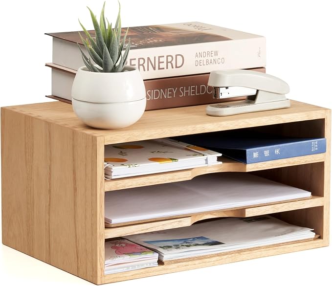 KIRIGEN Wooden Desktop Organizer Paper Storage Letter Tray File Sorter by KIRIGEN