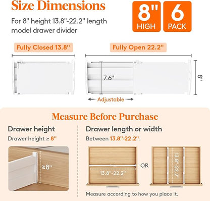 Lifewit 8" High 6 Pack Deep Drawer Dividers, 13.8-22.5" Adjustable Dresser - Image 3