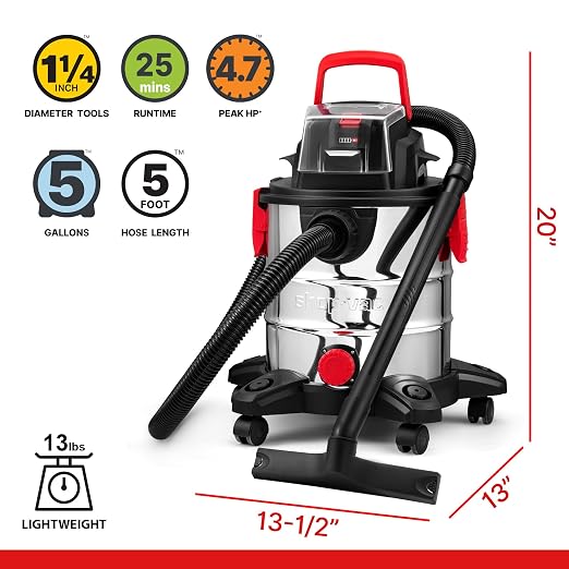Shop-Vac 20V Wet/Dry Cordless Vacuum, 5 Gallon, 4.7 Peak HP, 10kPa Strong - Image 2