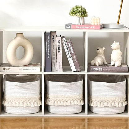 2 Pack Storage Basket for Shelves, Boho Cotton Rope Storage Bins - Image 9