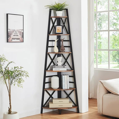 HOMBAZAAR 6 Tier Corner Shelf, 72 Inch Industrial Corner Bookshelf, Tall Ladder - Image 7