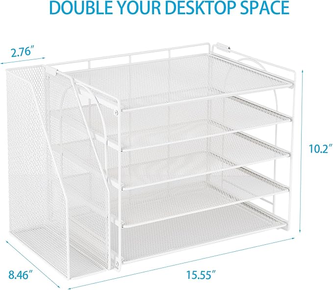 AUPSEN White Desk Organizers and Accessories, 5-Tier Letter Tray Paper Organizer - Image 2