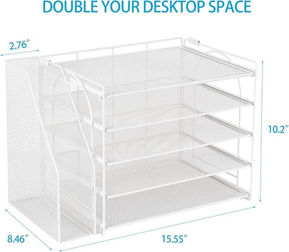 AUPSEN White Desk Organizers and Accessories, 5-Tier Letter Tray Paper Organizer - Image 2