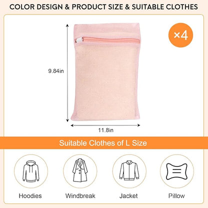 4 Piece Pink Small, Durable Organic Cotton Mesh Laundry Bag - Image 4