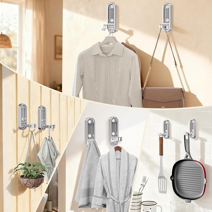 4-Pack Heavy Duty Zinc Alloy Folding Wall Hooks - Image 7