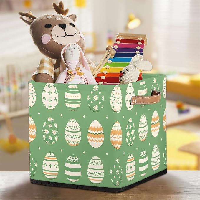 TropicalLife 13x13x13 Inch Large Fabric Storage Cube Easter Sage Green Foldable - Image 7