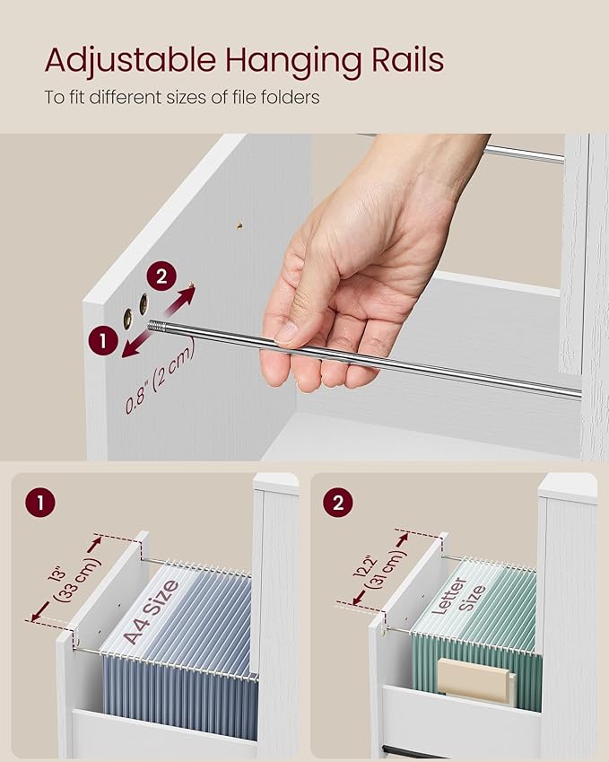 VASAGLE 2-Drawer File Cabinet, Small Rolling Filing Cabinet - Image 5