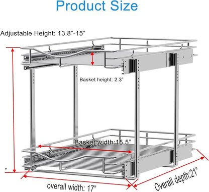 DINDON 2 Tier Pull Out Cabinet Organizer, Double Tier Wire Basket Slide Out - Image 3