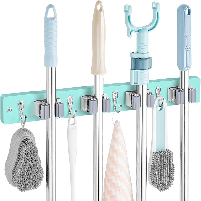 Turquoise Mop Broom Holder Wall Mount by OUTNILI