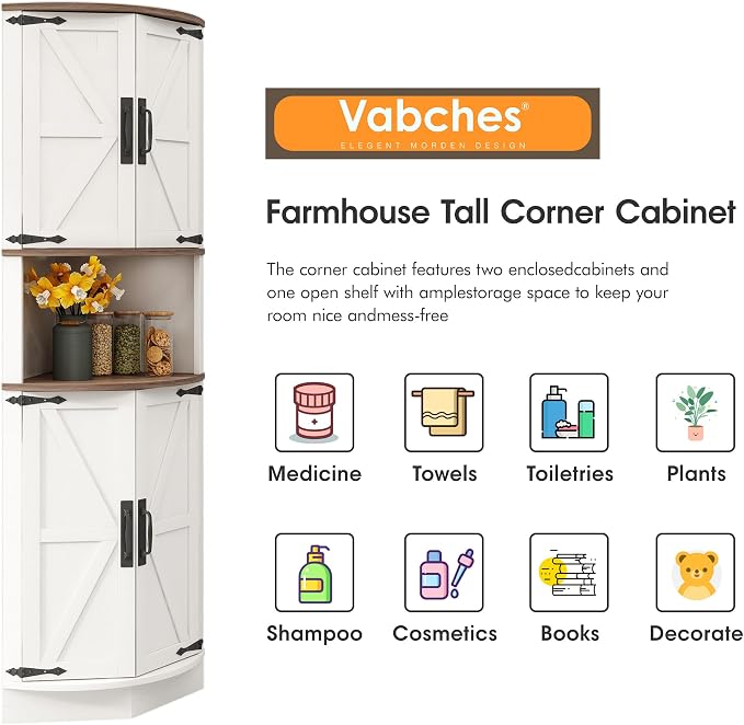 Vabches 64.8" Tall Farmhouse Corner Cabinet - Image 5