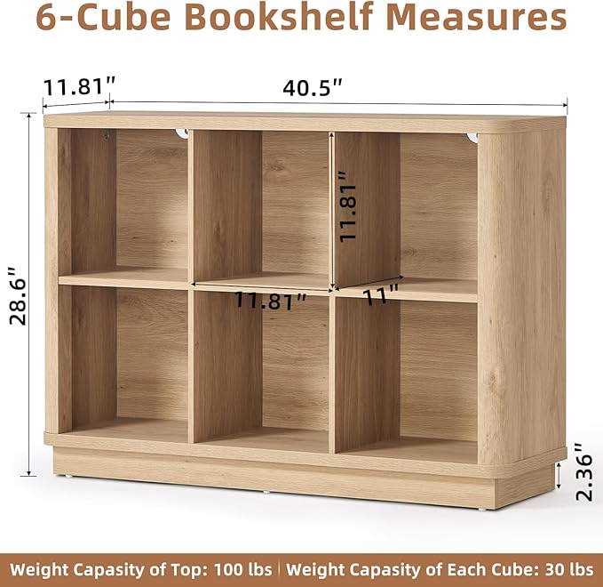 6 Cube Storage Book Shelf, Floor Standing 2-Tier Wooden Bookshelf - Image 3