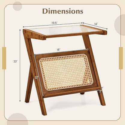 Giantex Rattan Side Table, Boho Nightstand - Image 3