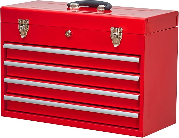 Metal Tool Box with 4 Drawers Portable Steel Tool Chest with Metal Cylinder by Flieghund